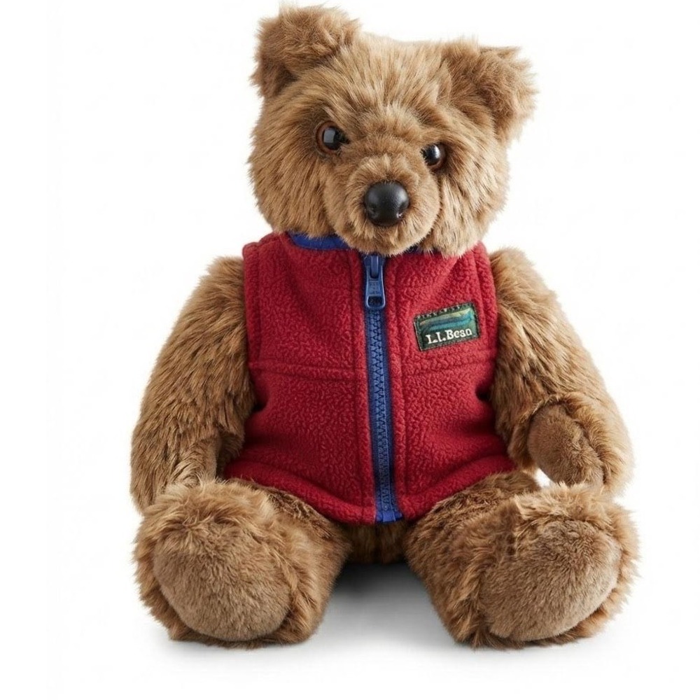 LL Bean LL CUB Teddy Bear Plush Douglas Co Red Fleece Vest Brown Stuffed Animal